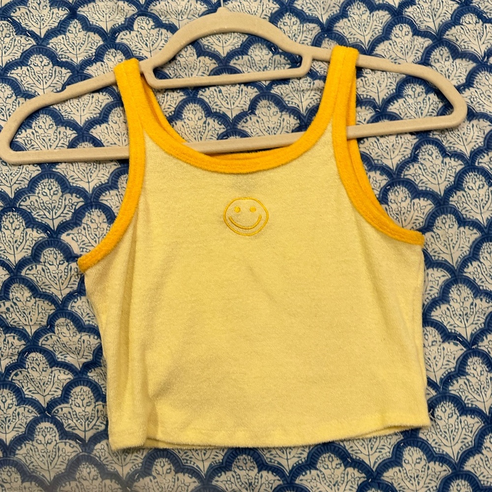 princess polly yellow terry cloth smiley face cropped tank top